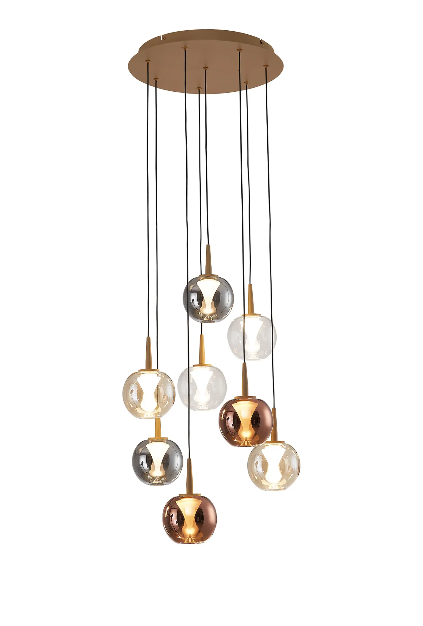 M9079  Andromeda 44cm Round Pendant, 8 x 5W LED, 3000K, 4000lm, Gold/Copper/Chrome/Amber/Clear/Frosted 3yrs Warranty